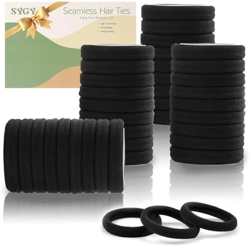 100PCS Black Hair Ties for Women, Seamless Cotton Hair Bands No Crease