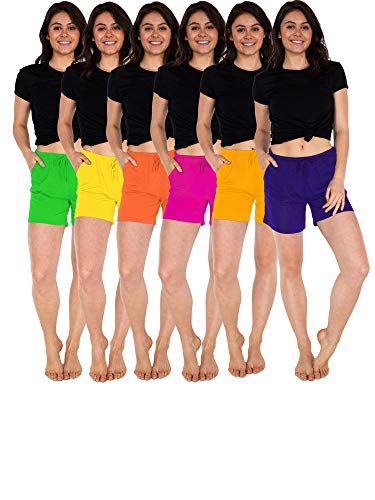 Sexy Basics Women's 6 Pack Drawstring Shorts/Semi-Sheer Casual - Lounge - Sleep - Spa Shorts