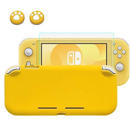 Lammcou Étui de protection pour Nintendo Switch Lite Liquid Silicone Switch Lite Case & 9H Verre Trempé Protecteur d'écran & Thumb Grip Caps pour Nintendo Switch Lite Case Grip - Jaune