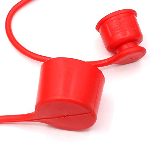 Image of CEKER 1 /4 inch Skid Steer Bobcat Flat Face Hydraulic Coupler Male Female Dust Caps and Plug Kits Covers,Fits ISO 16028 Hydraulic Quick Coupling,Red Cap with Retention Ring Keeps Cap Attached to Hose