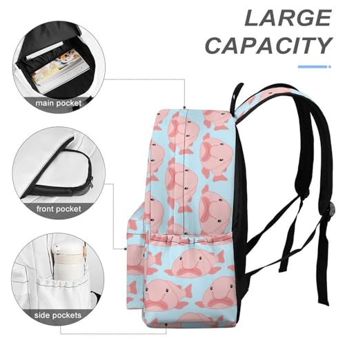 Blob Fish Pattern Cute Backpack Travel Work Bag with Water Bottle Pocket Adjustable Padded Shoulder Straps Daypack4