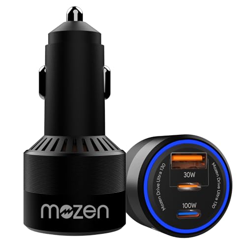 Image of MOZEN by AMKETTE Drive Ultra 3 in 1 130W Car Charger /car Laptop Charger Fast Charging Type C 100W + USB-A + C 30W, Metallic Build, Advanced PowerSplit Safety Protocols, for Mobile, Tablets & Laptops