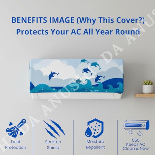 Image of Printed Split Ac Cover Combo Indoor Unit For 1.5 Ton Capacity AC, Inner Unit Ac Cover, All Weather Cover /Attractive Digital Prints /Dustproof /Water Resistant (Dolphin & Golden Floral)