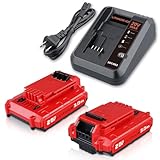 Lumsing 2Pack PCC680L 20V 3.0Ah Battery + PCC692L Charger Compatible with Porter Cable 20V Battery PCC681L PCC682L PCC685L PCC670B PCC710B PCC791LA Cordless Power Tools