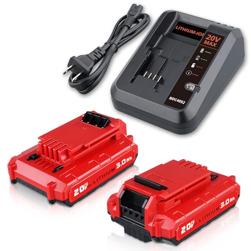 Lumsing 2Pack PCC680L 20V 3.0Ah Battery + PCC692L Charger Compatible with Porter Cable 20V Battery PCC681L PCC682L PCC685L PCC670B PCC710B PCC791LA Cordless Power Tools