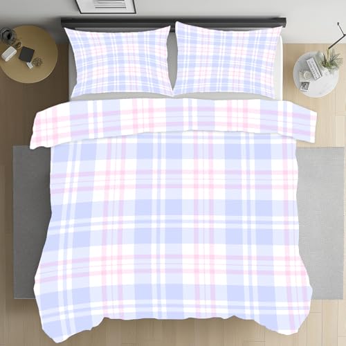 Housse de couette 240x260 microfibre plaid géométrique avec fermeture éclair