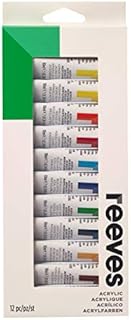 Reeves Acrylic Paint Set - Highly Pigmented Colours for Hobbyists, Artists & Beginners - Pack of 12, 10ml