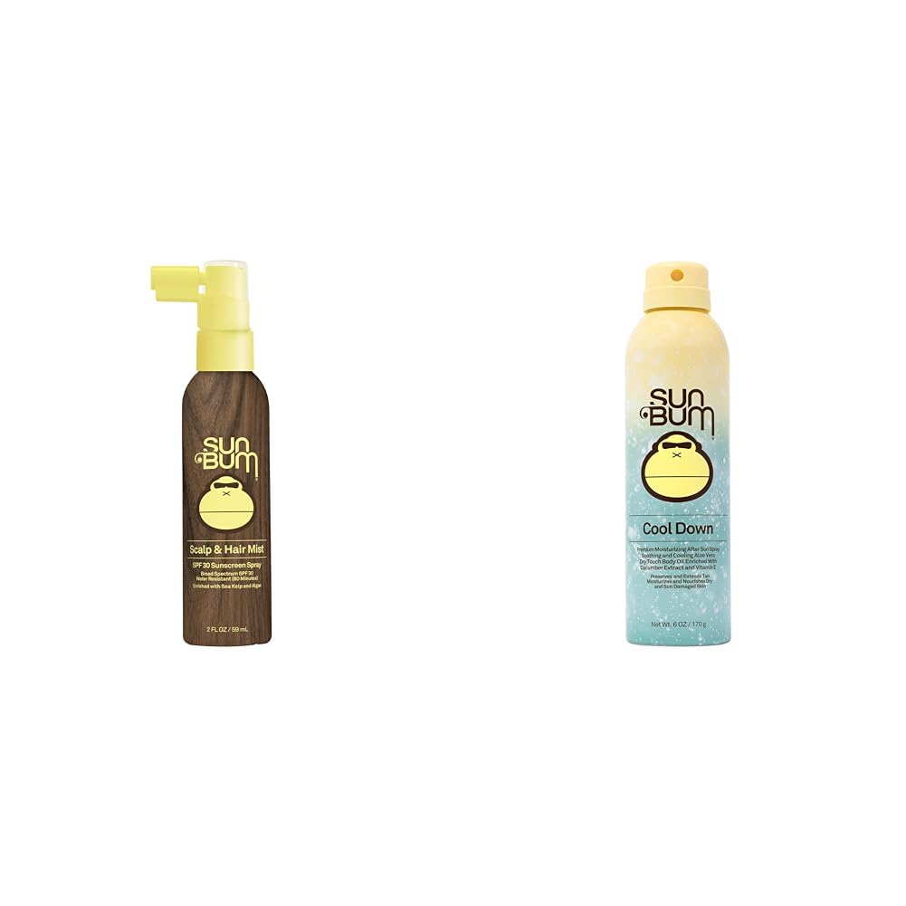 Sun Bum Original SPF 30 Sunscreen Scalp and Hair Mist 2 OZ and Cool Down Aloe Vera After Sun Care Spray 6 oz Bundle