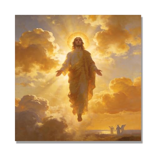 Tableau Ascension de Jésus sur toile d'art aux détails dorés décoration chrétienne premium A01