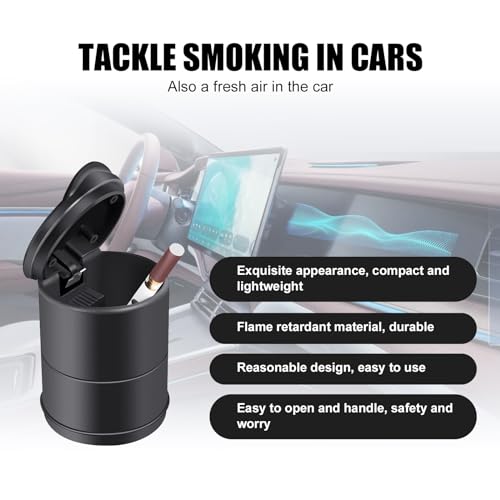 Image of UGSHY 1 PC Car Ashtray with Lid, Portable Auto Car Truck Ashtray, Smell Proof Temperature Resistance Ashtray for Most Car, Office, Home (Black)