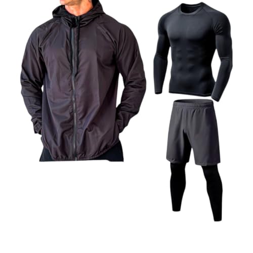 Conjunto Masculino Fitness 3 Peças Corta Vento Impermeável + Shor...