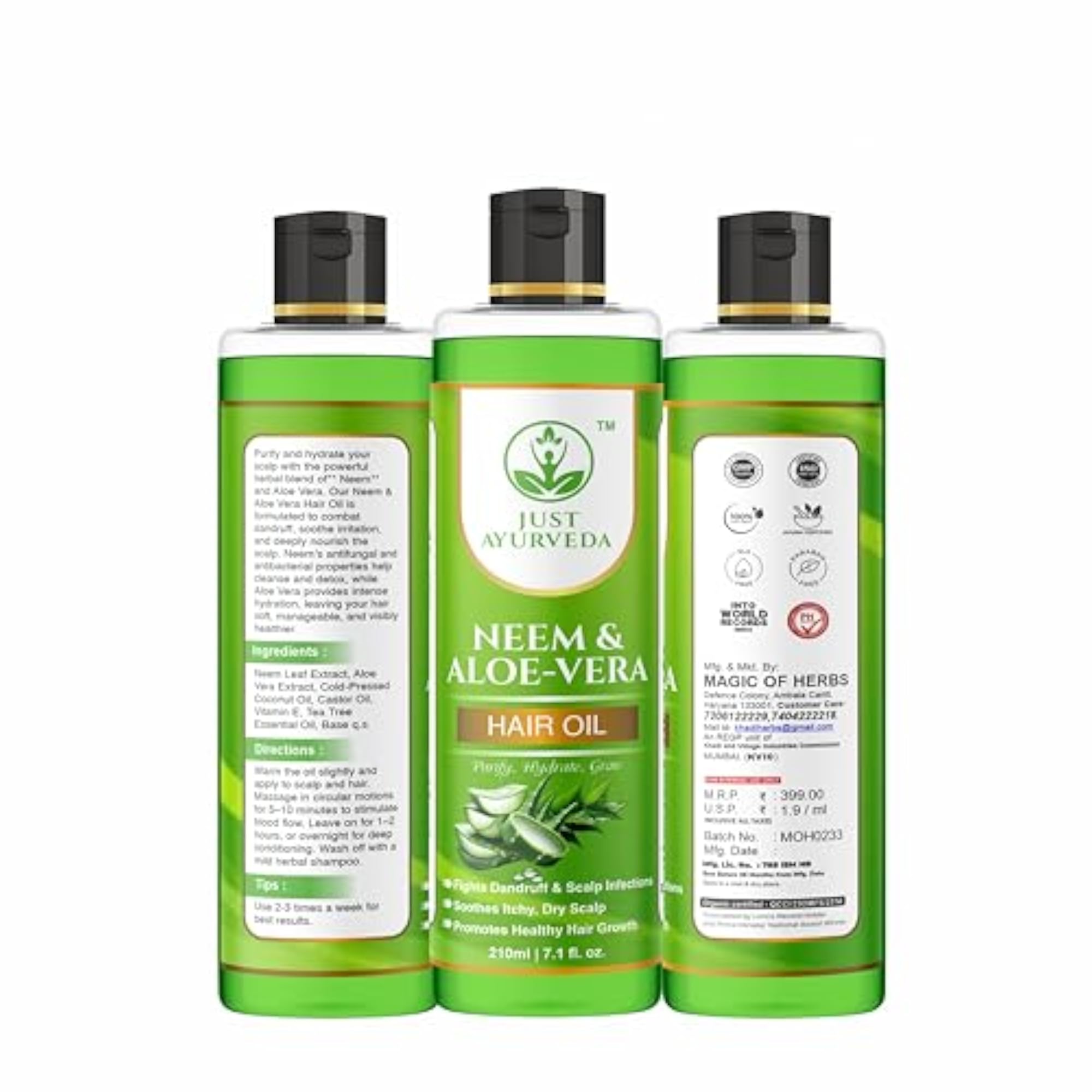Neem & Aloe Vera Hair Oil, 210ml for Nourishment