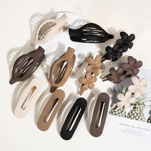 12 Pcs Flat Hair Clips for Women - 3 Styles Flat Claw Clips for Thin Thick Hair, Strong Hold Hair Accessories