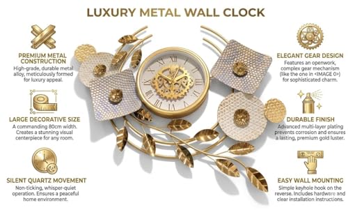 Image of Wall Clock, Large Metal Creative Design, Silent Non-Ticking Modern Art Decor Clock for Living Room Bedroom Kitchen (MO-20)