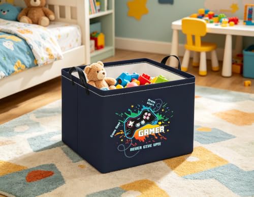 Image of Rectangular Baby Kids Storage Basket for Home Kitchen Girls Cute Toy Storage Bin Organizer Shelf Book Room Decor(Game)