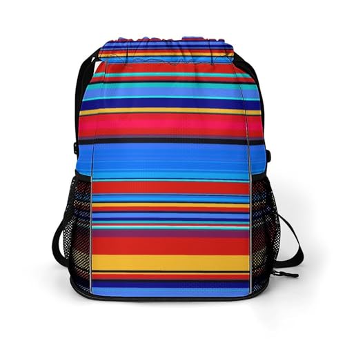 Mexican Serape Drawstring Backpack Sports Gym String Bag Sackpack Water Resistant Pockets for Women Men