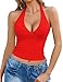 Avidlove Women's Halter Top Deep V Going Out Tops Double Lined Sexy Backless Summer Crop Tank Top (Red, XXL)