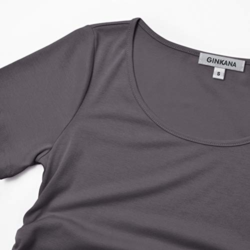 Ginkana Maternity Women Shirt Maternity Short Sleeve Top For Pregnant Women Solid Round Neck Pregnancy T-Shirt,Purple Gray,L #TOP2
