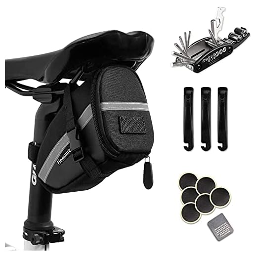Hommie 16 En 1 Bolsa Bicicleta Sillín, Bolsa Sillín Bicicleta con Tira Reflectante para MTB Bici Carretera Montaña, Negro