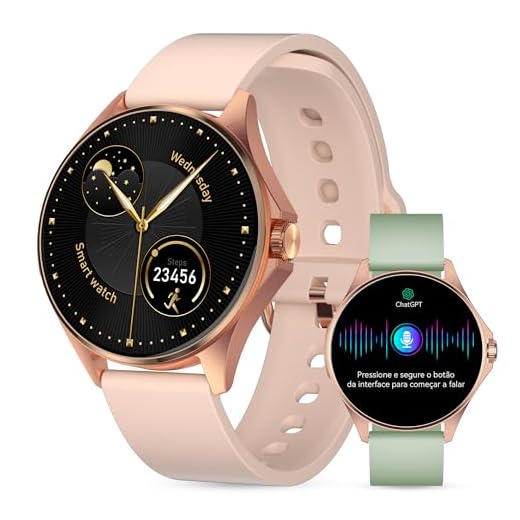 Aurafit Smartwatch Feminino Relógio Inteligente com IA Chatgpt, 1.32’’ AMOLED,iOS Android, IP68 Água, Frequência Cardíaca, Monitor de Sono, 100 Esportes, 2 Pulseiras