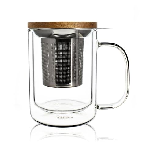 OGO LIVING - tisanière gustave 350ml - 7912004 - Idéal pour le thé, la tisane, les infusions et le rooibos - mug à thé en verre et couvercle en bois...