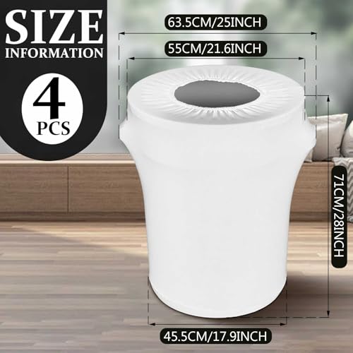 Image of Tanlade 4 Pcs 32 Gallon Stretch Trash Can Spandex Cover Outdoor Waste Garbage Can Spandex Covers for Indoor Kitchen Outdoor Round Waste Container Bin, Without Trash Bin (White)