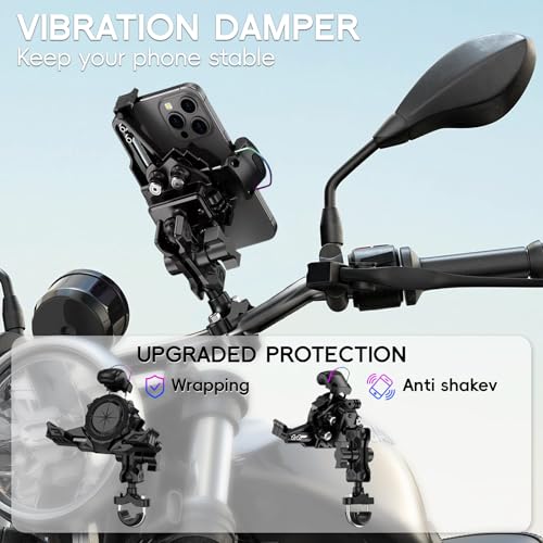 Image of Motorcycle Phone Mount Holder,Bicycle Phone Mount,Metal Extension Arm-Dual Vibration Dampener,Suitable for Handlebar and Rearview Mirror Installation,Clamp for 4.7-7.2 inch Smartphone