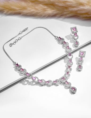 Image of Rubans American Diamond Zirconia Necklace Set Stylish Jewellery Gift for Women & Girls