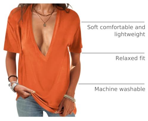 Image of UNCLECAT Womens Deep V Neck T Shirts Summer Oversized Short Sleeve Tops