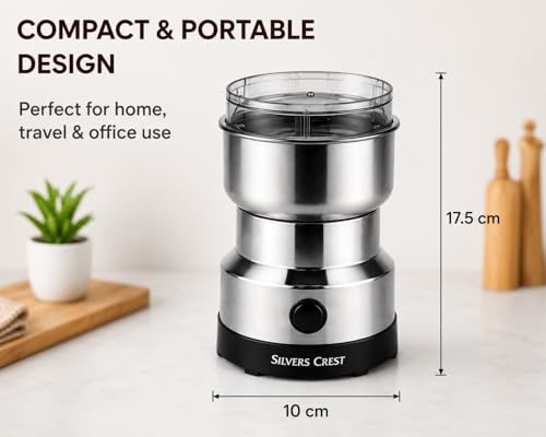 Image of Electric Mixer Grinder 300W Stainless Steel Coffee & Spice Grinder Machine, Portable Dry Masala Grinder with One Touch Operation, Grinder for Coffee Beans, Spices, Nuts & Grains Home Kitchen