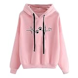 Einzelstück Hoodie Damen Modisches Damen-Sweatshirt mit Katzen-Motiv, Liebes-Motiv, gemütlicher Kapuzenpullover, langärmelig Pullover Private (Pink, L)