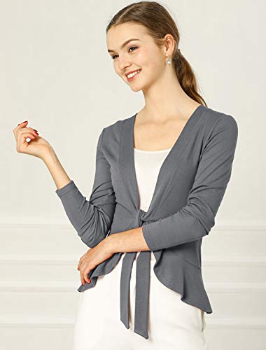 Image of Allegra K Women's Tie Front Sweater Dressy Casual Cardigan Draped Ruffle Shrugs for Women Dresses 3X-Large Grey