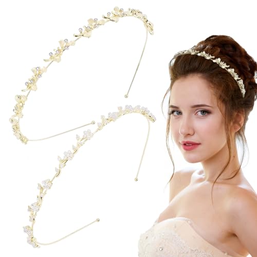 YIZWINS 2 Piezas Diadema Niña, Accesorios Pelo Mujer, Diadema Mujer con Hojas y Cristales para de Boda,Diadema Flores Niña Tocados de Boda para Niñas y Novias