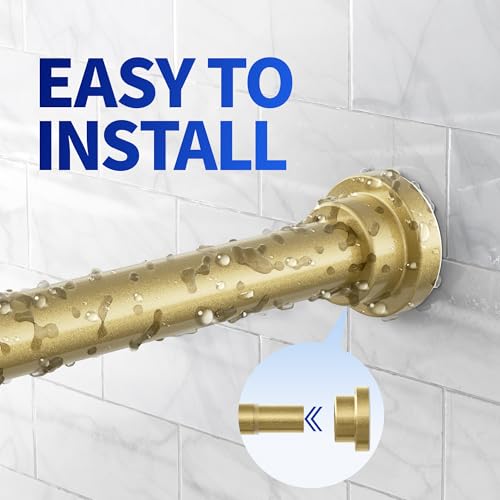 Image of Mcrbeay Shower Curtain Rod, 1 inch Diameter Heavy Duty Tension Shower Rod, Non Slip Adjustable 28-74 inch No Drilling Shower Curtain Rods Spring Tension For Bathroom, Shower Stall, No Rust, Chrome Gold