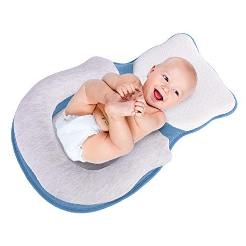 Newborn Baby Lounger ,Portable Baby Pillow Infant Support Head Pillow Comfort Baby Sleep Positioning Crib Prevent Flat Head for 0 -6 Months Newborn (Light Blue)