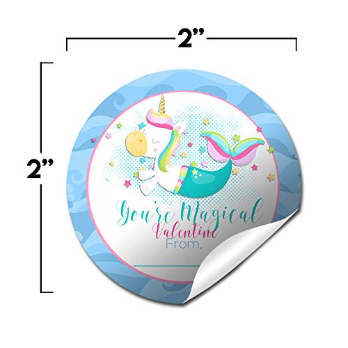 Magical Mermaid Unicorn Valentine Party Favor Sticker Labels, 40 2" Party Circle Stickers By Amandacreation, Great For Classroom Valentines, Envelope Seals, Gifts & Treats #TOP1