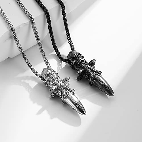 Pendentif tête de mort serpent acier inoxydable style gothique punk