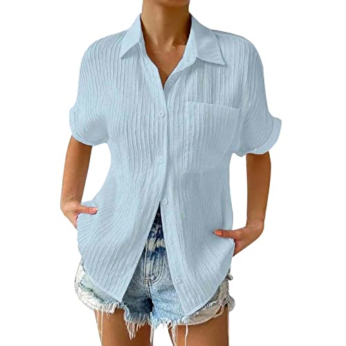 Chemise boutonnée en lin et coton femme manches courtes coupe ample tendance mousseline 2026