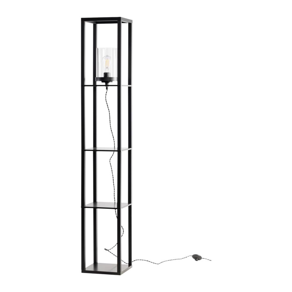 firstchoicelighting Giles - Shelved Unit Floor Lamp with Glass Shade
