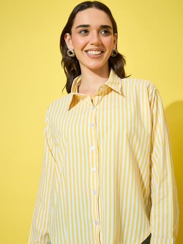 Image of DIMPY GARMENTS Women's Cotton Striped Oversized Long Sleeve Button-Down Shirt