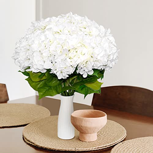 Jiftok 10Pcs White Hydrangea Artificial Flowers For Decoration, Fake Silk Flowers Faux Hydrangea Flowers Arrangement Bouquet For Wedding Party Garden, Artificial Flowers For Home Decor Indoor Outdoor #TOP2