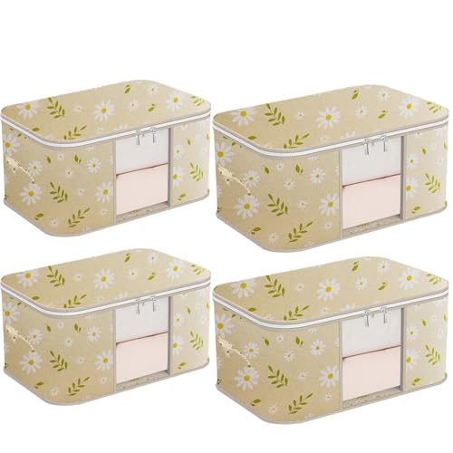 AidSci Sac de rangement pour vêtements, boîte de rangement avec couvercle, grande boîte de rangement pliable pour couettes, couvertures, sous-lit, penderie, 50L / 75L-C, (55x35x25cm, 60x40x30cm)