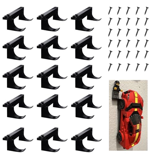 15 Pcs Wall Mount Fit for Any Lego Speed Champions Sets Wall Bracket for Lego Speed of Champions Brick Cars with a Base for The Pilot/Figure Display Collectible Cars by Wheels on Wall Black
