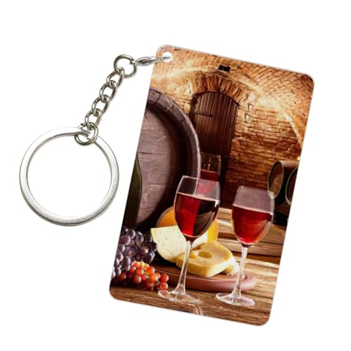 JEJEA Llavero acrílico de doble cara con estampado de bodega de vino tinto, decoración de recuerdo, llaveros acrílicos, regalos de cumpleaños para mejores amigos