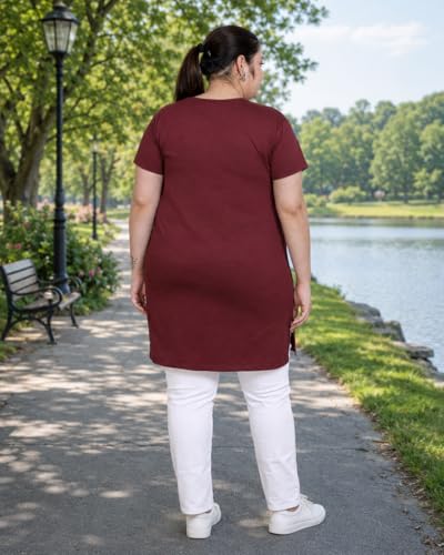 Image of In Love Women's Printed Cotton Plus Size Longline T-Shirt with Pockets | Cotton fabric - soft longline T-shirt with easy plus-size fit