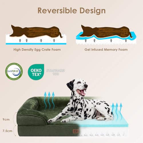 EHEYCIGA Orthopädisches Hundebett Grosse Hunde, 112x81cm, Memory Foam Hundekorb XL, Waschbar Hundesofa Wasserdicht rutschfest, Hundecouch mit Hohem Rand, Dunkel Grün