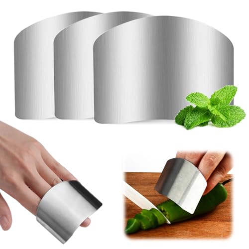 Stainless Steel Finger Guard, 2025 Upgrade Finger Protector for Cutting Food, Safe Slicing Tool for Chopping, Dicing, and Kitchen Food Prep (3 PCS)