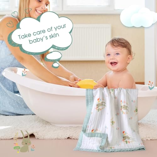 Image of Kassy Pop Printed 6 Layer Bamboo Muslin Blanket Cum Swaddling Towel for Baby, Toddlers | 70% Bamboo, 30% Cotton | AC Quilt, Multi-Purpose Blanket | 110cm x 110cm (Rabbit Print)