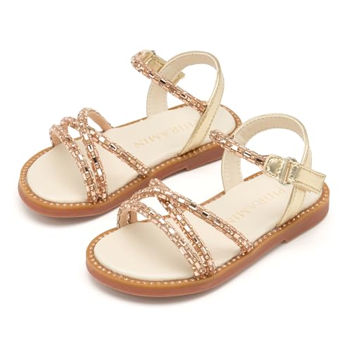 Image of PHIRAMIN Toddler Girl Sandals - Flower Girl Dress Shoes Open Toe Little Kid Flats