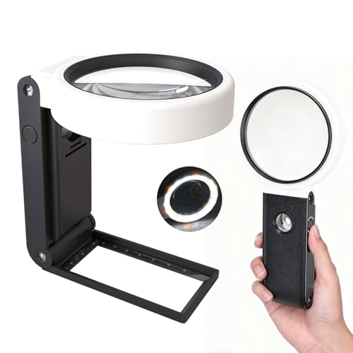 LAIVIYA Lupa con Luz LED para Manualidades, 6X 25x Lupas De Gran Aumento, Lupas De Gran Aumento con 30 Luces LED, Lupa Manos Libres con Soporte, Plegable para Leer Libros, Soldadura, Inspección